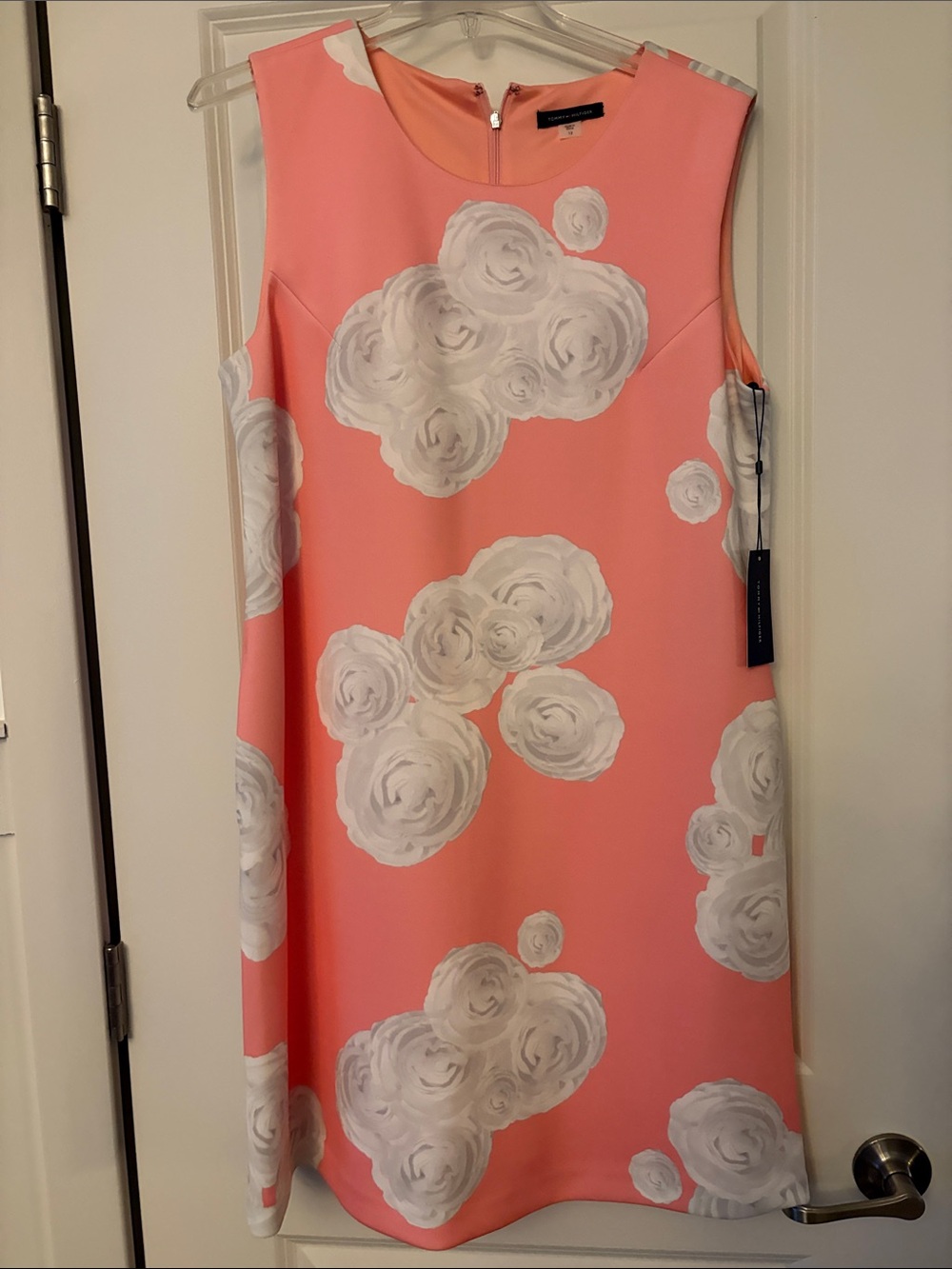 Tommy Hilfiger Coral Pink Sleeveless Shift Dress with White Floral Print